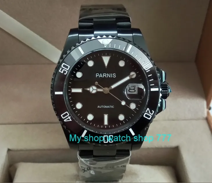 40 мм Parnis с сапфирами Crystal 21 jewels автоматический механизм движение черный