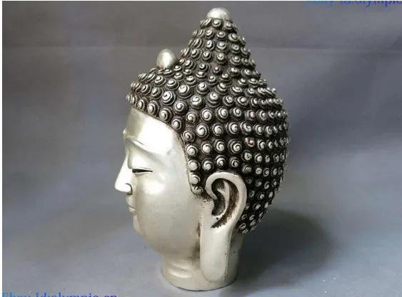 YM 307 9&quot China silver carved buddhism lucky Shakyamuni buddha head sculpture Statue | Дом и сад