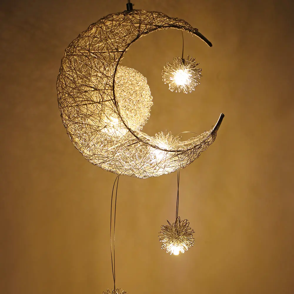 Moon Star LED Pendant Lamp Chandelier Ceiling Light Kids Children Bedroom Decoration Hanging lustre люстра потолочная | Лампы и