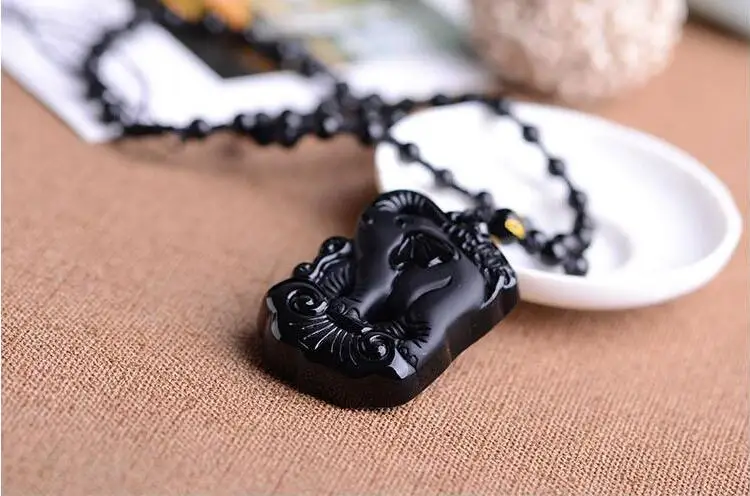 Новый натуральный черный обсидиан резной милый слон счастливые подвески