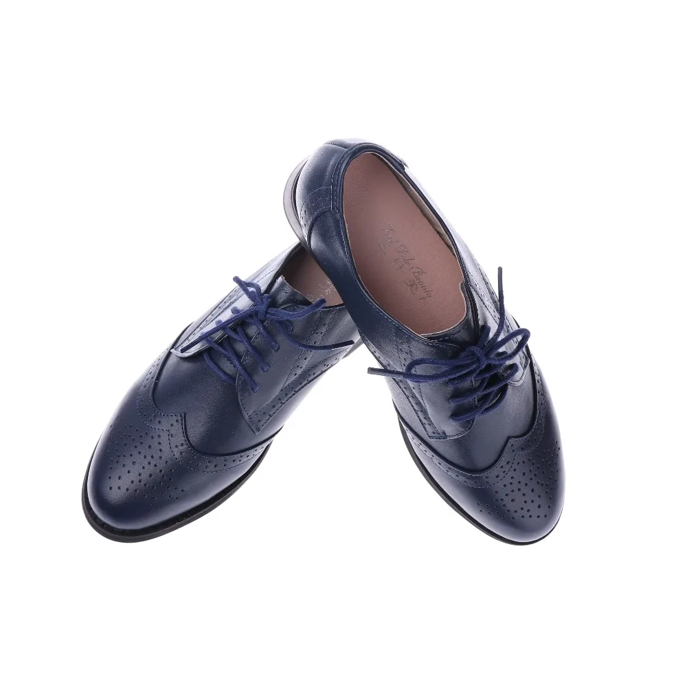 Брендовая женская обувь Винтажная ручной работы женские туфли оксфорды синего