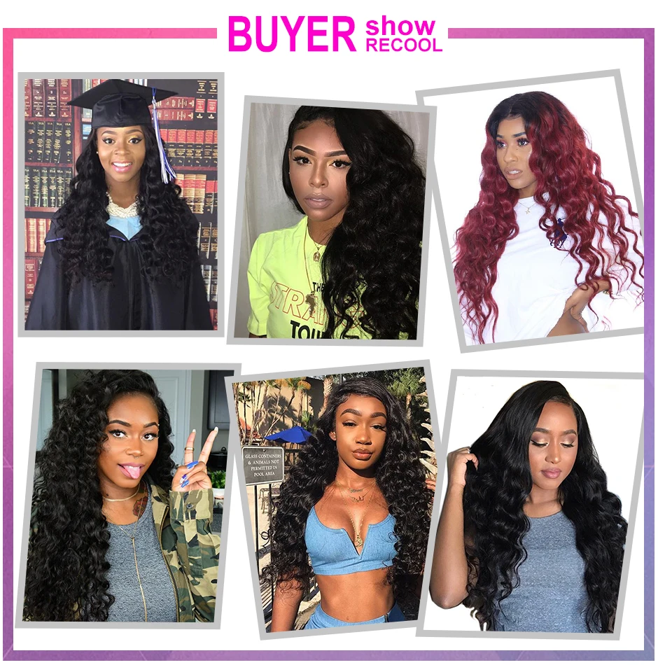 Recool свободные глубокие 4 пучка человеческих волос пучки и закрытие Remy