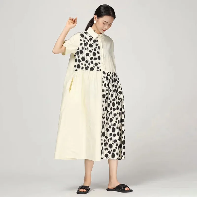 CHICEVER летнее повседневное женское платье в горошек с отворотом коротким рукавом