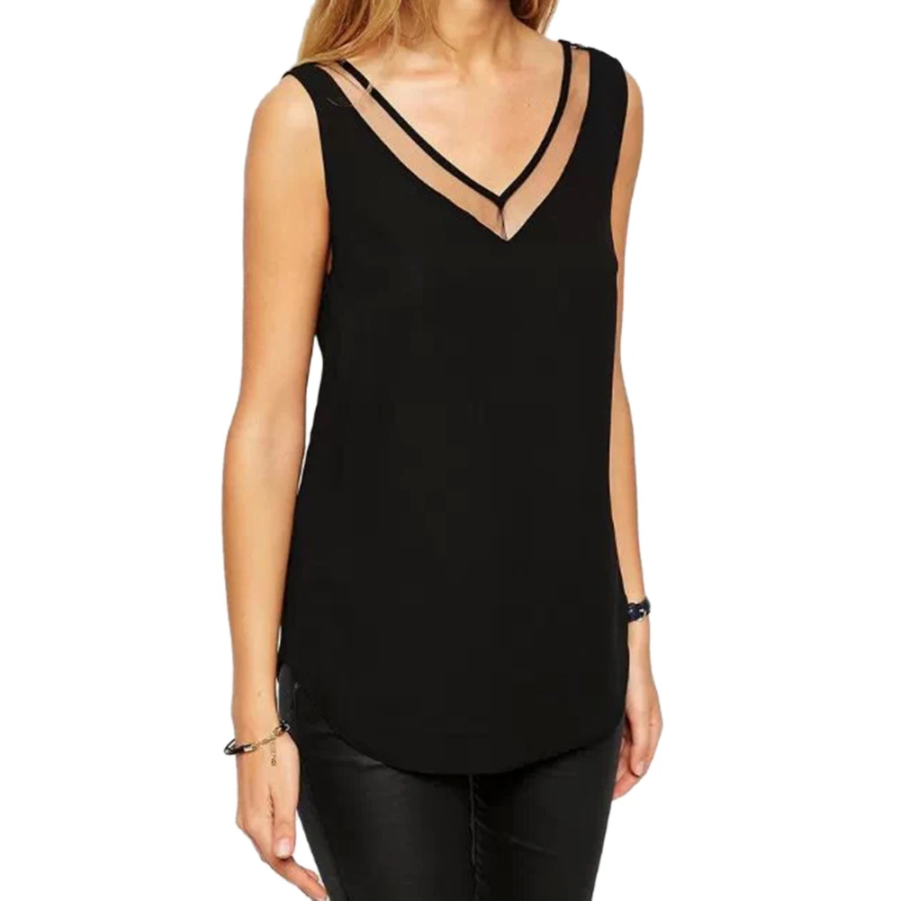 Женский летний топ с V образным вырезом шифоновая блузка топы прозрачная