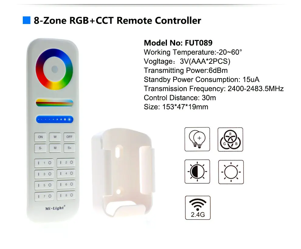 RGB+ CCT пульт дистанционного управления 2,4G 8 Zone умная панель дистанционного управления/5 в 1 Умный светодиодный контроллер DC12-24V