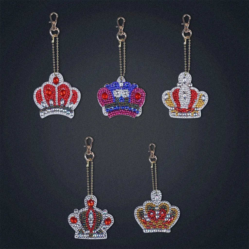 5pcs crown 1-5 шт DIY алмазная цепочка для ключей специальная форма полная алмазная картина брелок для ключей вышивка крестиком женская сумка рождественский декор - Цвет: 5pcs crown