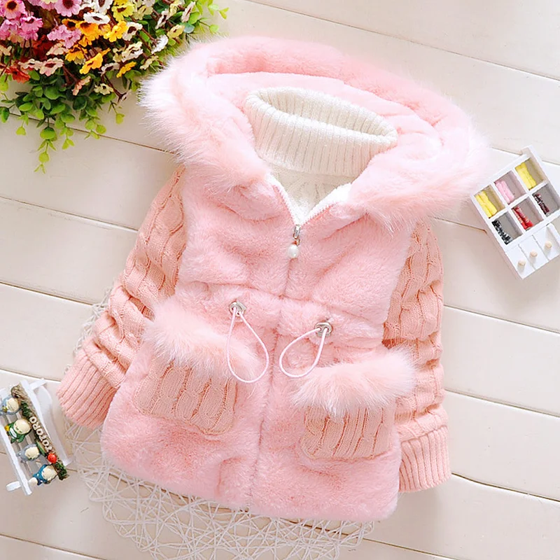 New Autumn Winter Girls Coat Cotton Jacket Thick Fake Fur Warm Jackets For Clothes Casual Hooded Kids Outerwear | Детская одежда и