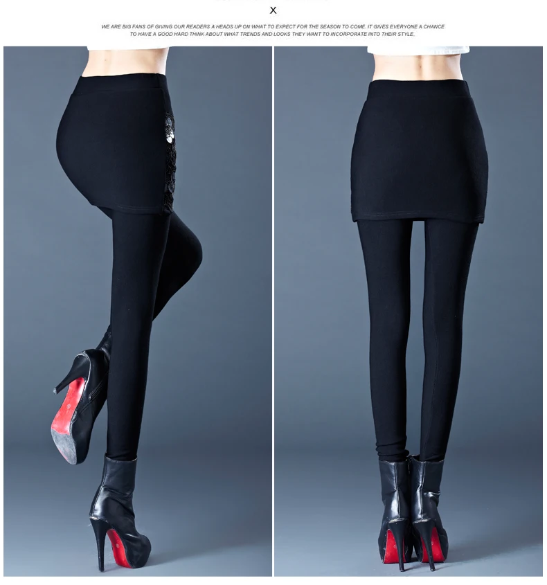 2019 Fake two-piece culottes women's autumn and winter plus velvet thickening Korean version of high waist wear warm DDK253