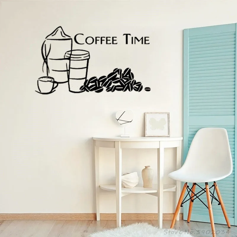 Кафе Кофе @ Time стикер на стену кухонный плакат роспись дизайн чашки логотип