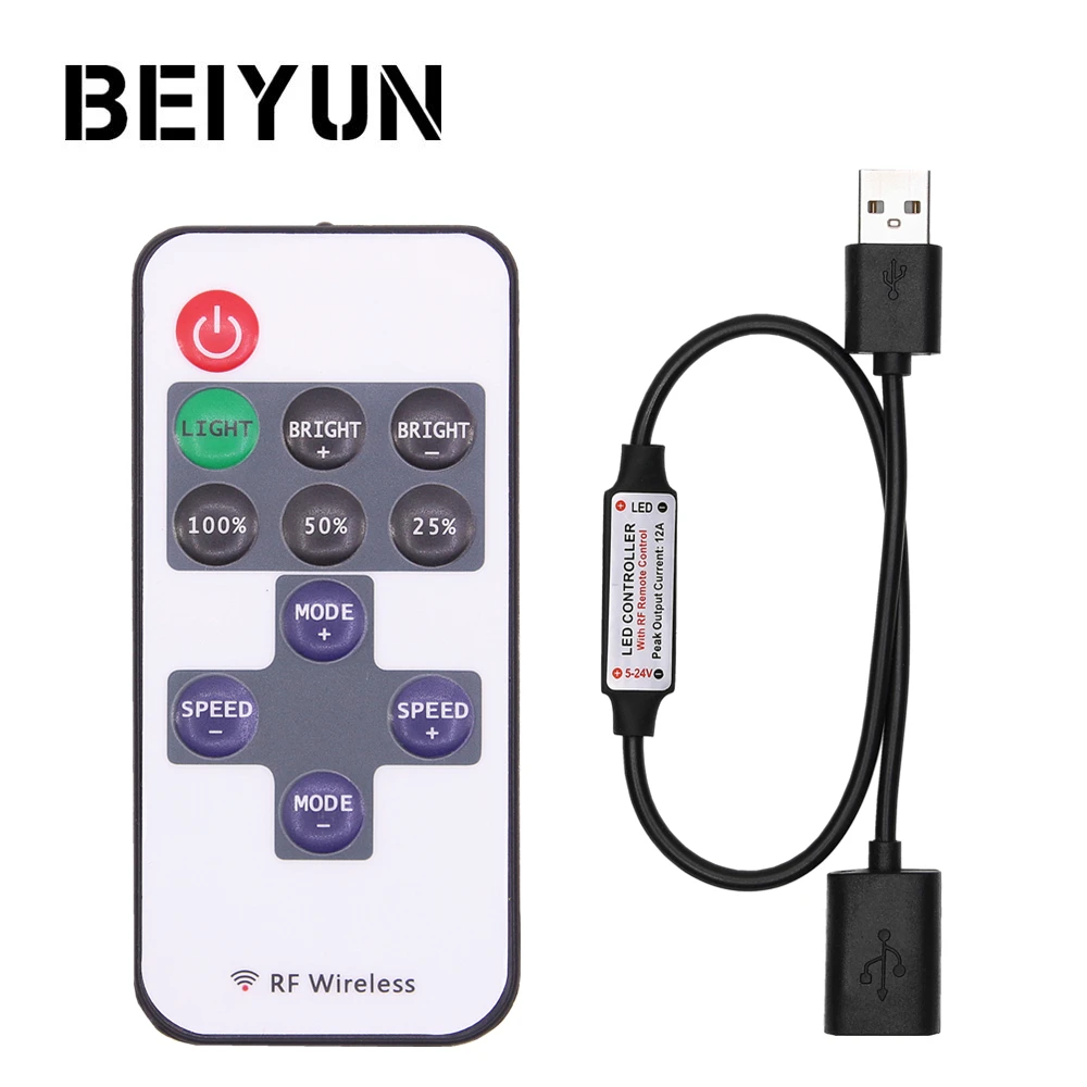 Мини USB 5V RF беспроводной светодиодный контроллер Диммер пульт дистанционного