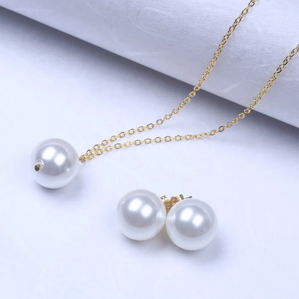 Золотой цвет цепь круглой формы мать раковины одно жемчужное ожерелье и серьги