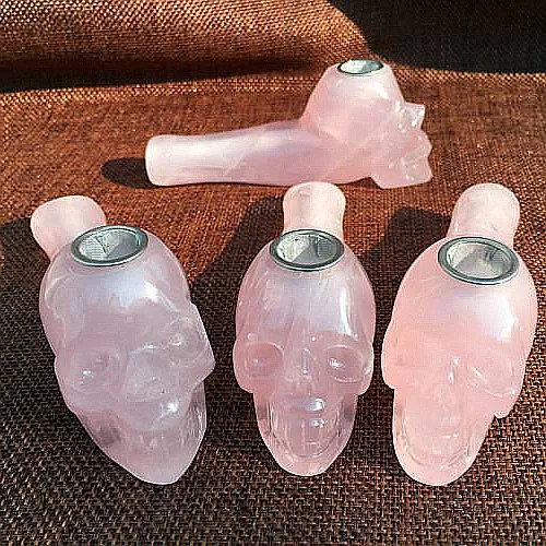 1PCS Natural pink rose Quartz Pipe smoking skull Carb Hole Crystal healing | Дом и сад