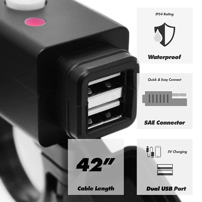5 в умная зарядка блок питания водонепроницаемый мотоцикл два USB порта зарядное