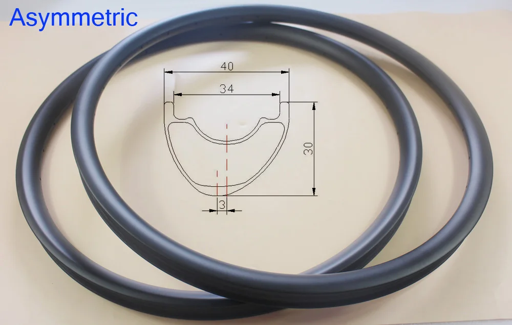 

New Asymmetric 27.5er 40mm x 30mm carbon bike rims 32 holes hookless 3mm offset AM all mountain DH downhill Freeride bicycle rim