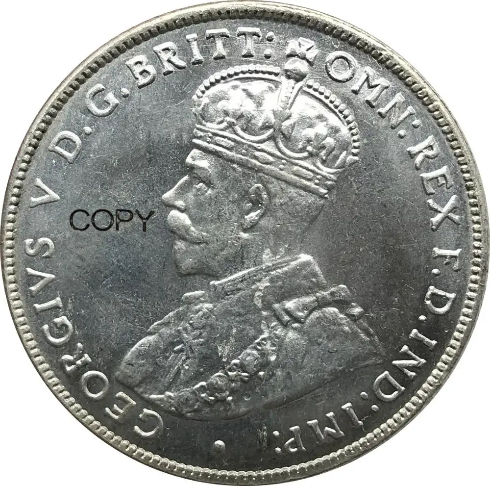 Австралийский Джордж V, 1917 м, первый год, 1, Флорин, две шиллинги, кубик, покрытые серебром, копия монет