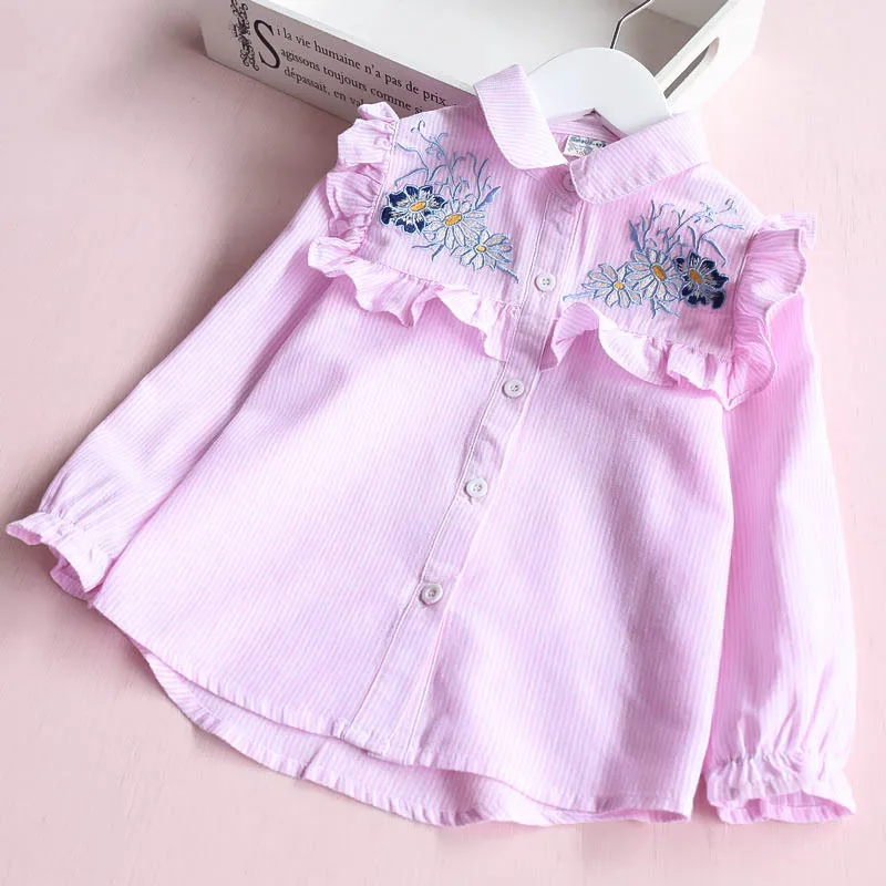 Забавные оранжевые рубашки с вышивкой для девочек блузка в полоску длинными