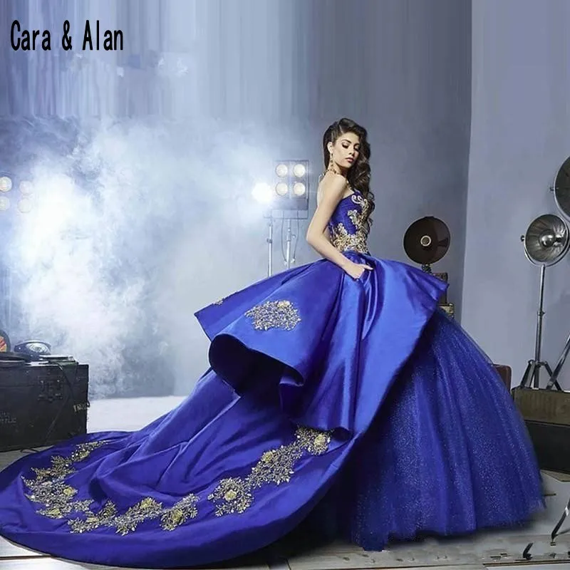 same as picture Royal Blue vestidos de 15 anos Quinceanera Dresses Gold Embroidery Masquerade Ball Gown Sweety 16 Dress Girls Party Prom Gowns - Цвет: same as picture