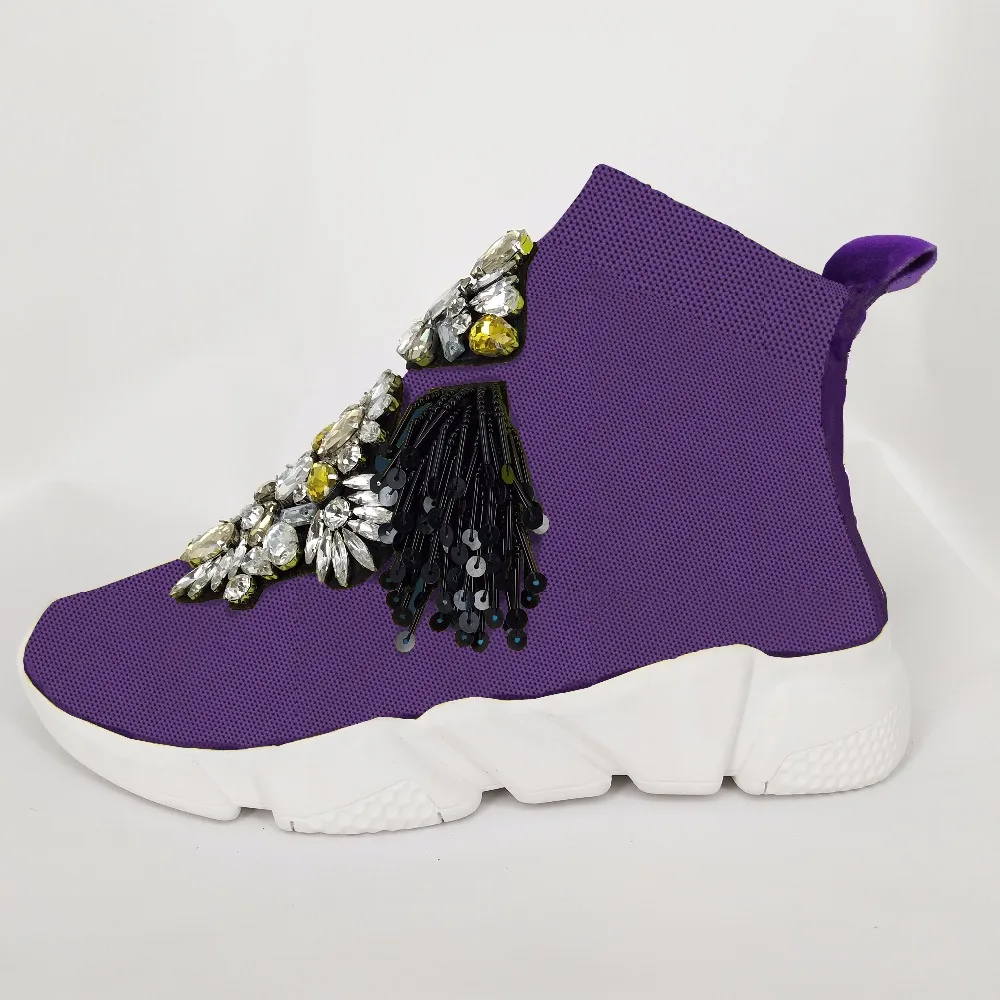 

Elastic stockings casual shoes color rhinestone sports shoes breathable knit fabric can be customized size 34-46