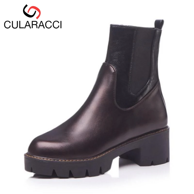 CULARACCI Женские ботильоны размеры 34–43 на платформе теплая зимняя обувь меху