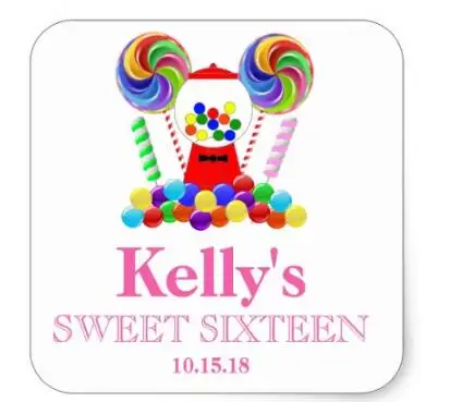 

1.5inch Candyland candy Theme Sweet 16 Favor Labels Square Sticker 3