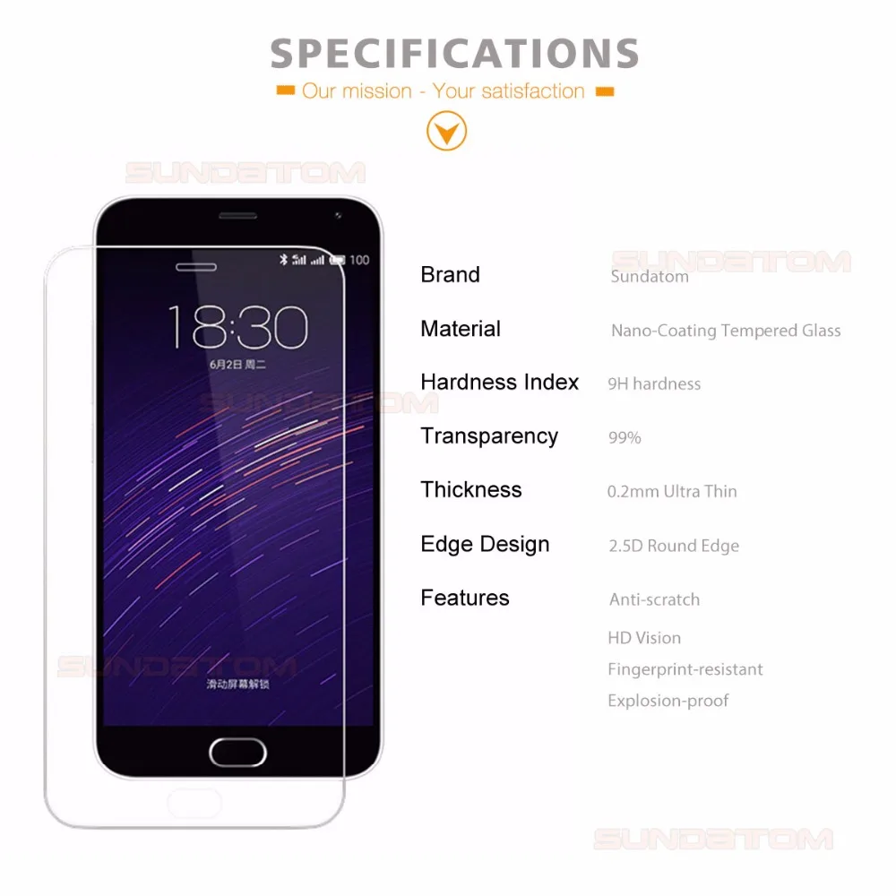 Sundatom Экран протектор для Meizu M2 Note 2 Note2 абсолютная новинка! Премиум закаленное