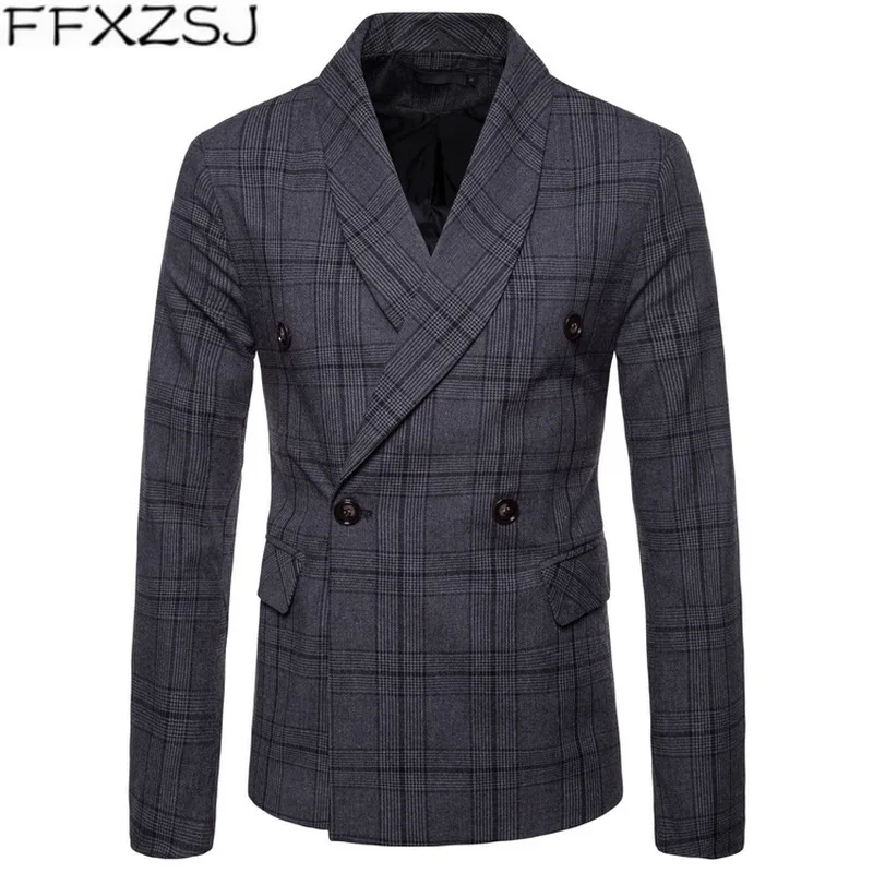 

FFXZSJ New Arrival Business Mens Blazer Casual Blazers Men Lattice Formal Jacket Popular Design Men Dress Suit Jackets