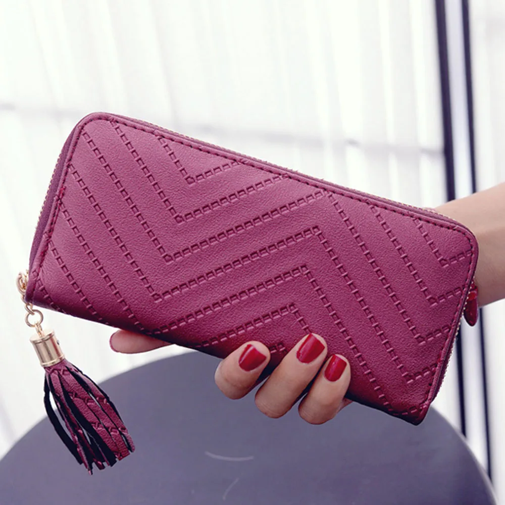 

Women Tassel Long Wallet Lady Leather Wallet Clutch Handbag Checkbook Purse Card Holder Purse Women Long Leather Wallet