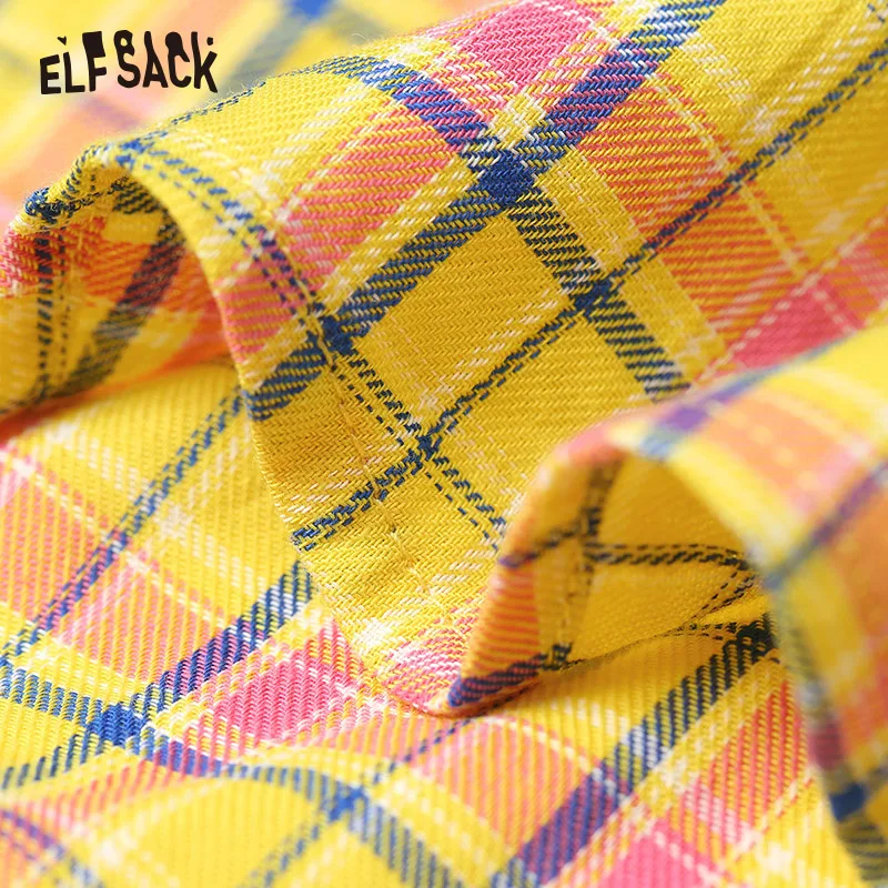 Женская винтажная блузка ELFSACK хлопковая рубашка в клетку с круглым вырезом и