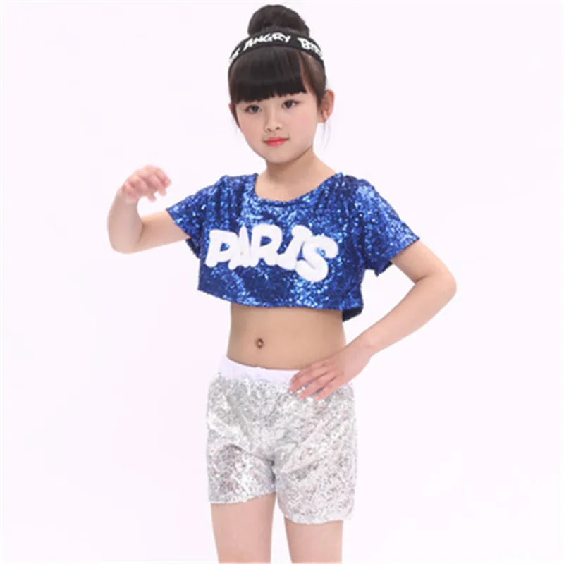 

Children's Sequin Jazz Dance Costumes Hip Hop Modern Stage Shows Tutu Dress Blue Yellow Sequin Shinning Dance Clothing 110-160