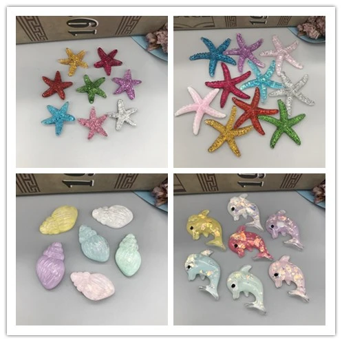 

10pcs Resin Adorable Glitter Colorful Starfish Shell,conch,dolphin For Crafts Making Scrapbooking DIY Hair Bow Center