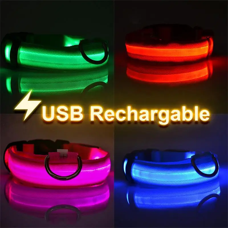 USB Перезаряжаемый светодиодный ошейник для собак, мигающий светящийся безопасный светильник, нейлоновые аксессуары для ошейника питомца, светодиодный ошейник для собак