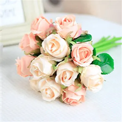 12PCS White pink 19 Цвета 8/9 шт. 12 шт./компл. 25x16 см искусственные цветы розы свадебные букет шелковых цветок DIY домашний Декор розовыми цветами - Цвет: 12PCS White pink