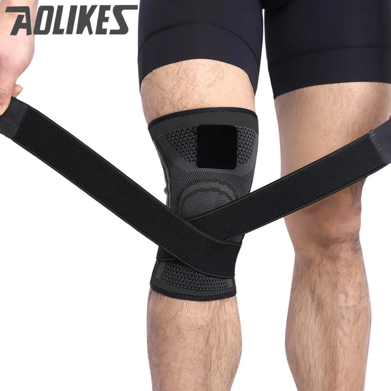 Black Aolikes 3D тканевый напорный наколенник для баскетбола, тенниса, пешего туризма, велоспорта, поддержка колена, профессиональные защитные спортивные наколенники - Цвет: Black