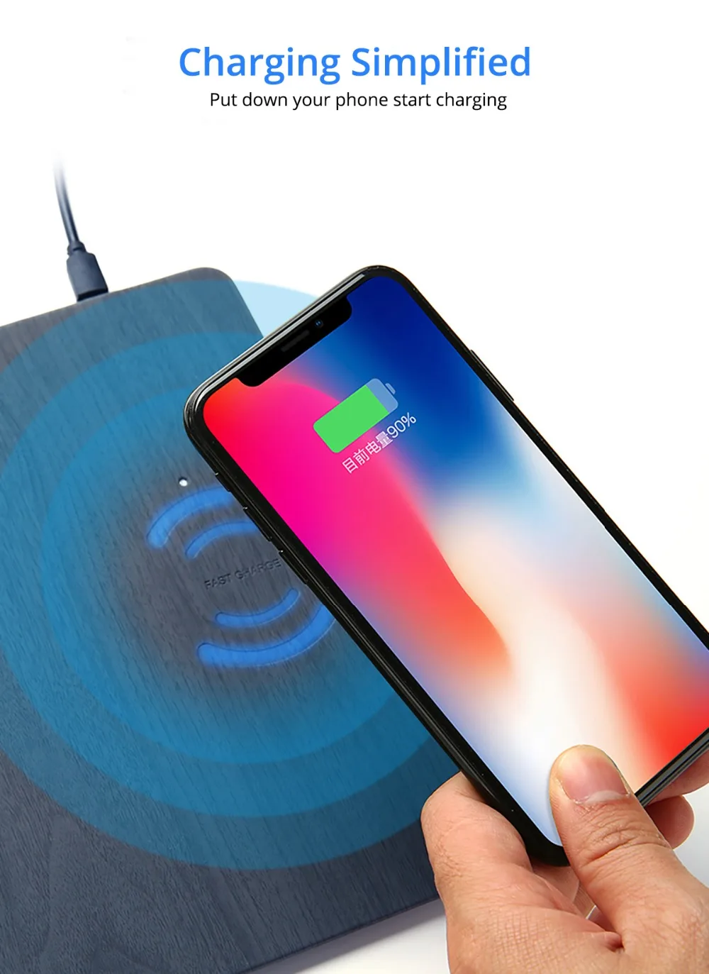 FONKEN Беспроводное зарядное устройство коврик для мыши Qi 5 Вт 10 Вт USB Беспроводная зарядка для телефона зарядный коврик стол PU дерево Быстрая зарядка коврик