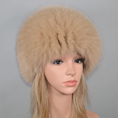 beige yellow Новая женская уличная зимняя шапка из натурального меха лисы, эластичная теплая мягкая пушистая шапка из меха лисы, шапка-бомбер из натурального меха лисы - Цвет: beige yellow