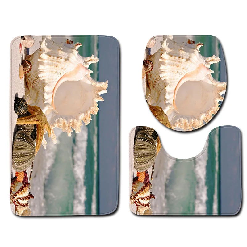 

Bathroom toilet decoration accessories toilet seat cover set 3D shell/conch/starfish printed toilet case anti-slip mats 3pcs