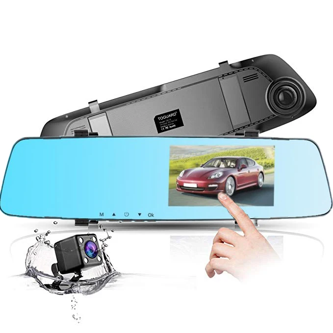 

Backup Camera 4.3" Mirror Dash Cam 1080P Touch Screen Front and Rear Dual Lens Car Camera with Parking Assistance G-Sensor