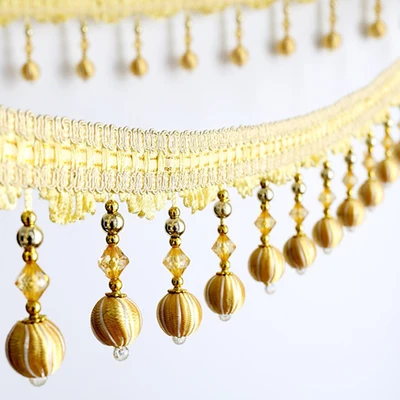 Gold yellow XWL 1 м хрустальные бусины кружевные аксессуары для занавесок для драпировки DIY Швейные кисточки бахрома отделка ленты диван лампа сценический подзор Декор - Цвет: Gold yellow