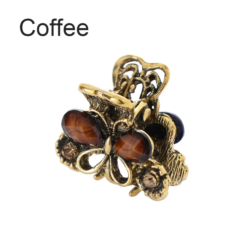 coffee Модные женские ретро мини заколки для волос женские аксессуары для волос бабочка Краб заколка для волос Смола Винтажная с кристаллами хрусталя заколки для волос - Цвет: coffee