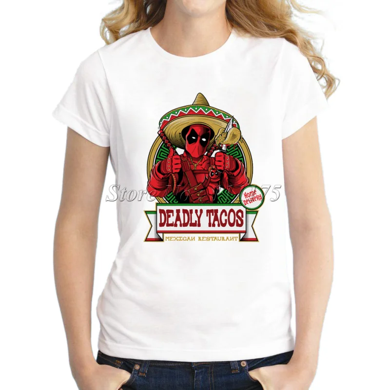 Женская футболка с коротким рукавом Deadpool модная забавным дизайном футболки tacos