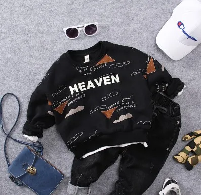 only sweater Только свитер 1 предмет, новинка года, осенне-зимний теплый флисовый свитер для мальчиков Повседневная теплая футболка для мальчиков детская футболка с круглым вырезом и цветочным принтом - Цвет: only sweater