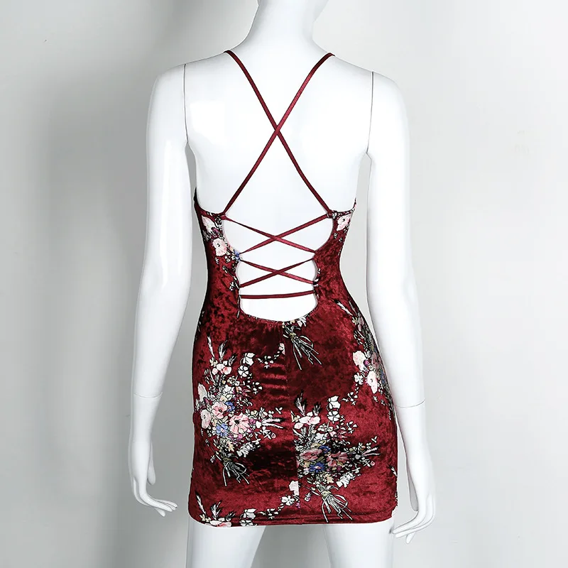 Женское бархатное платье с открытой спиной повседневное короткое вечернее мини