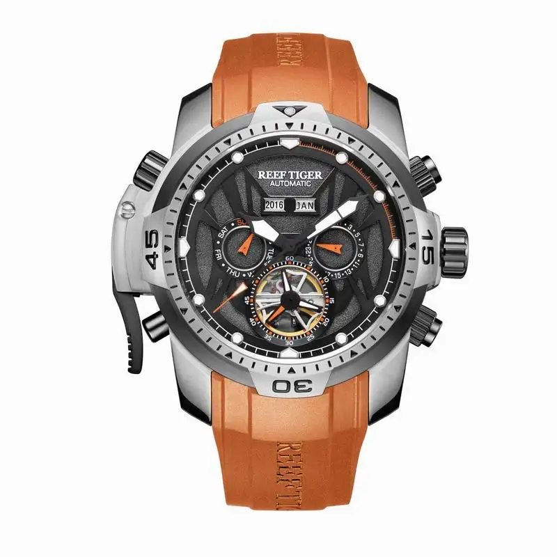 Спортивные часы Reef Tiger/RT со сложным циферблатом и вечным календарем, большой стальной чехол RGA3532 - Цвет: RGA3532YBOR