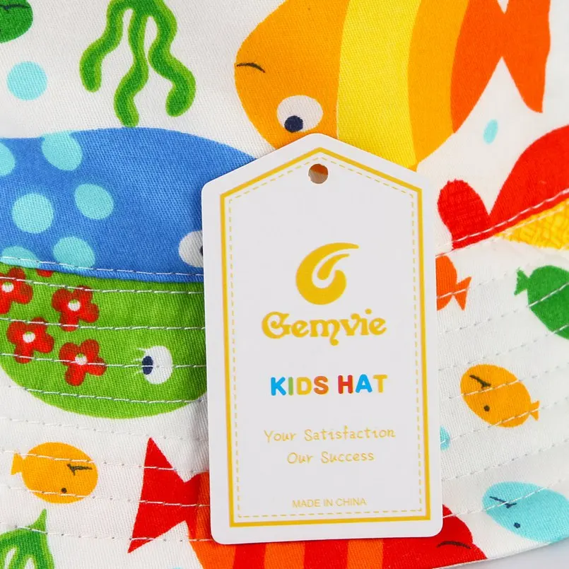 GEMVIE Cartoon Fish Print Bucket Hat Summer Hats For Kids Cotton Cloth Fisher Cap Toddler Boys Girls Beach With Wind Lanyard | Аксессуары