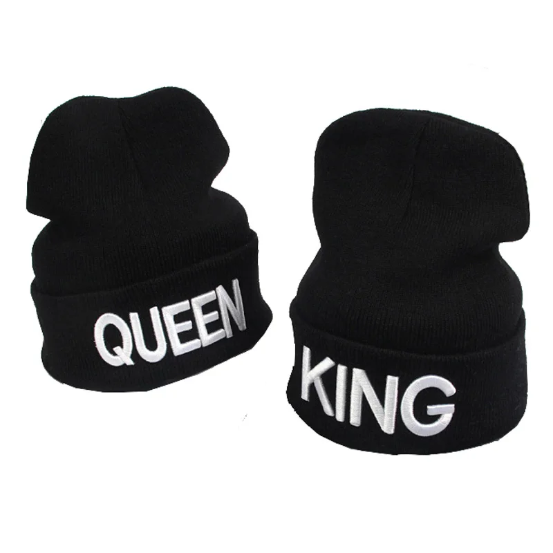 Зимние теплые шапочки Skullies, вязаная шапка KING QUEEN, шапка Skullies, головные уборы для мужчин и женщин, лыжная шапка с вышивкой NEWHot
