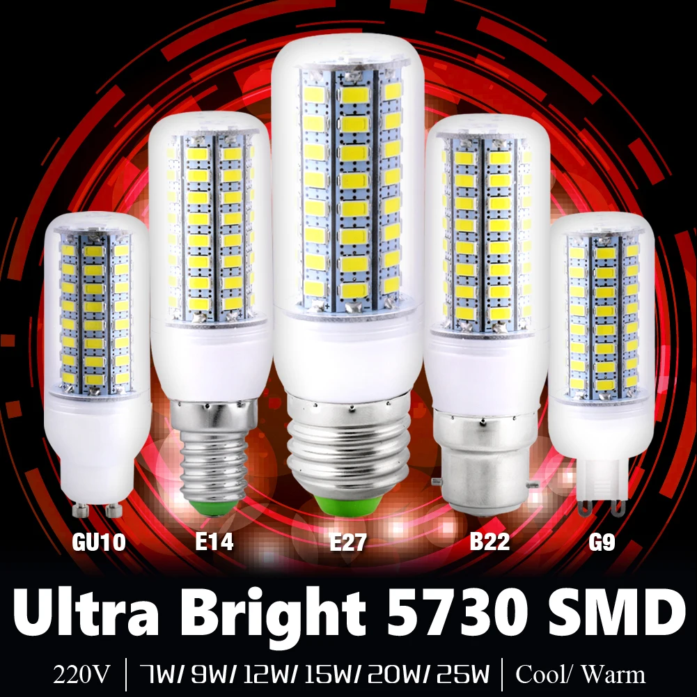 E27 E14 светодиодный светильник GU10 G9 B22 24 36 48 56 69 72 светодиодный s SMD 5730 лампы кукурузы AC 220V 230V 240V люстры светодиодный s Свеча светильник Точечный светильник