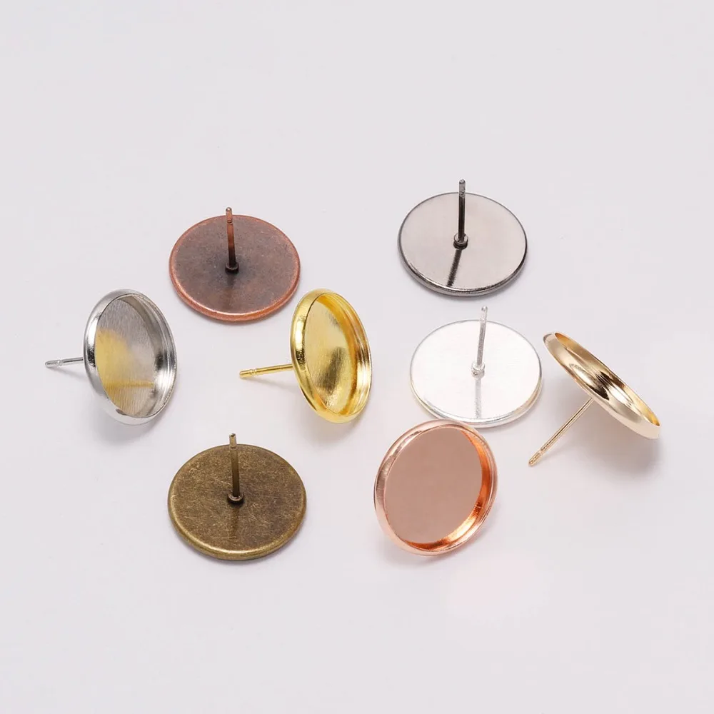 OMH Wholesale50pcs серебро Нержавеющая сталь серьга с пустым основанием 8 10 12 14 мм кабошон