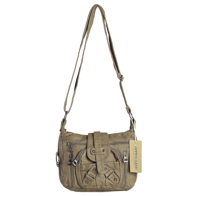 Khaki Annmouler модная женская сумка на плечо из искусственной кожи, сумка-мессенджер, 7 цветов, кожаная сумка через плечо для девушек, женская сумочка - Цвет: Khaki