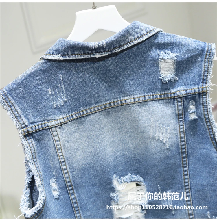 

Denim vest women new spring hole short paragraph sleeveless jeans jacket tops plus size 2XL