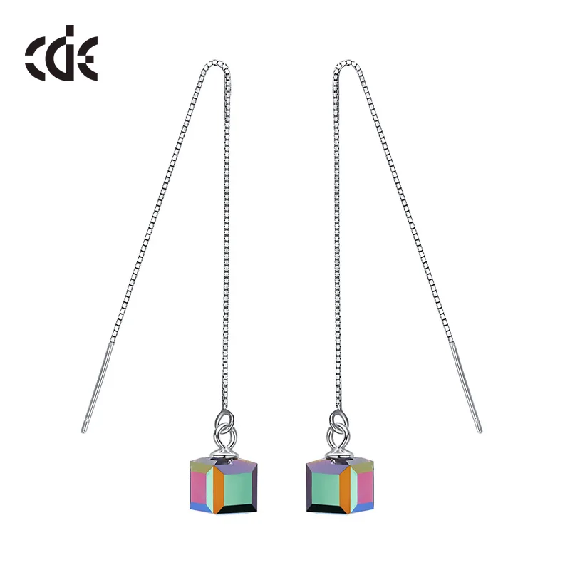 Colorful CDE 925 пробы серебряные серьги украшенные кристаллами геометрические Висячие серьги для женщин ювелирные изделия из стерлингового серебра - Цвет камня: Colorful